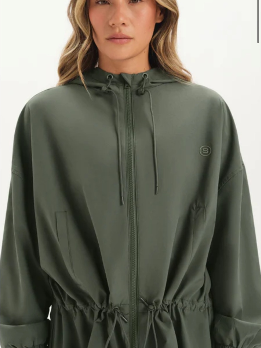SET Active Olive Green Hooded Drawstring Windbreaker Jacket
